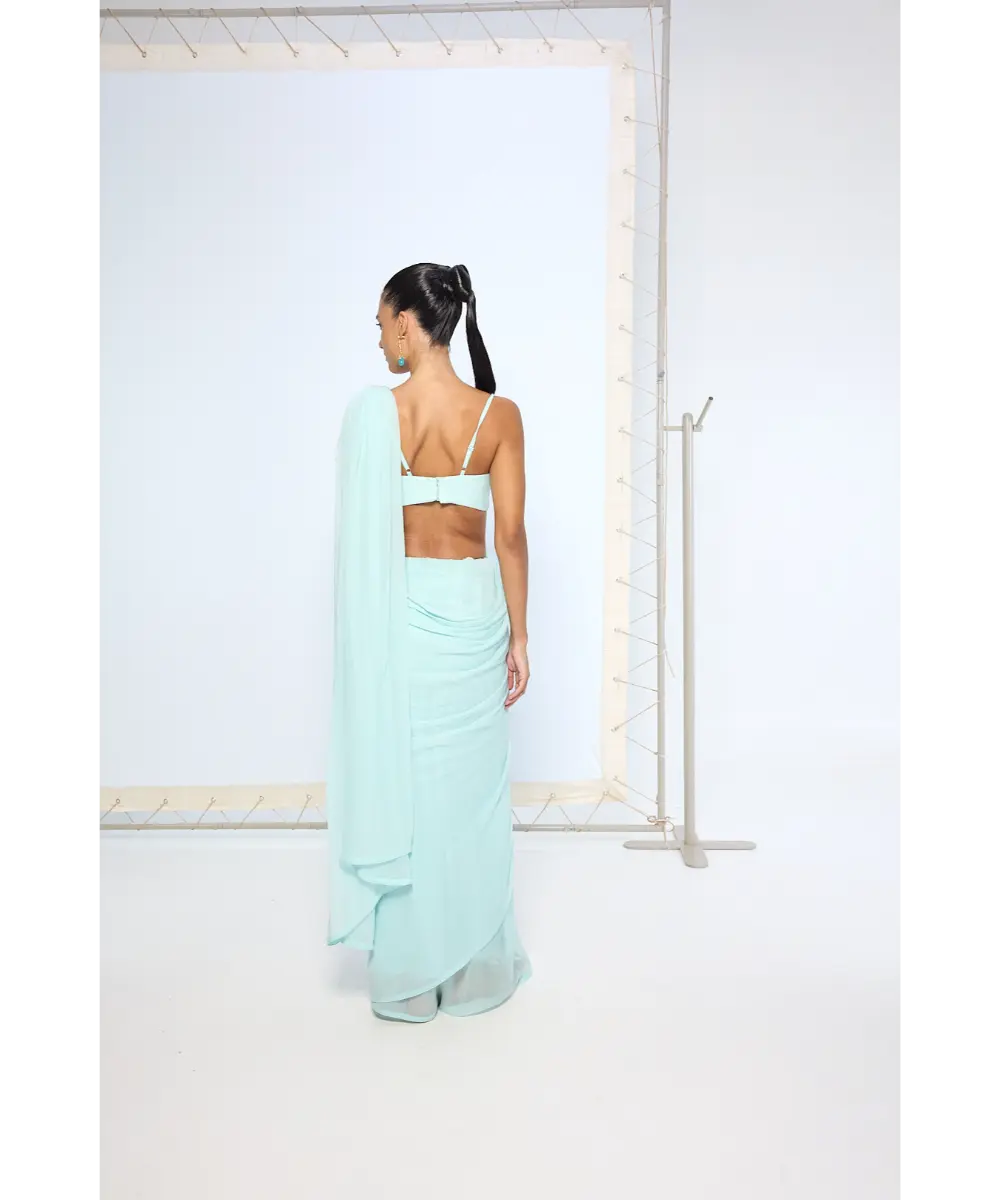 EKAYA BANARAS - Ice Blue Movable Brooch Saree